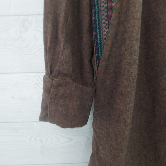 Oddi Shirt Small Western Boho Embroider Button Up Pockets Oversize Shacket Brown - Picture 4 of 9